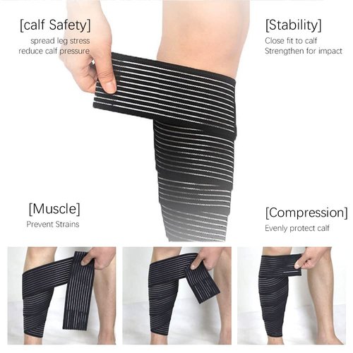 Elfzone Universal Calf Compression Sleeves - 4 Packs - Adjustable Compression Belt for Knee Brace, Ankle Brace, Wrist Brace, Elbow Brace and Calf Sleeve, Black & Skin Color Elastic Bandages