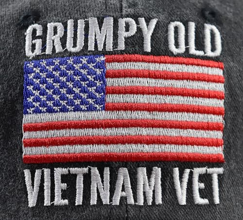 Vxchkerm Grumpy Old Vietnam Vet American Flag Patriotic Baseball Cap - One Size Black