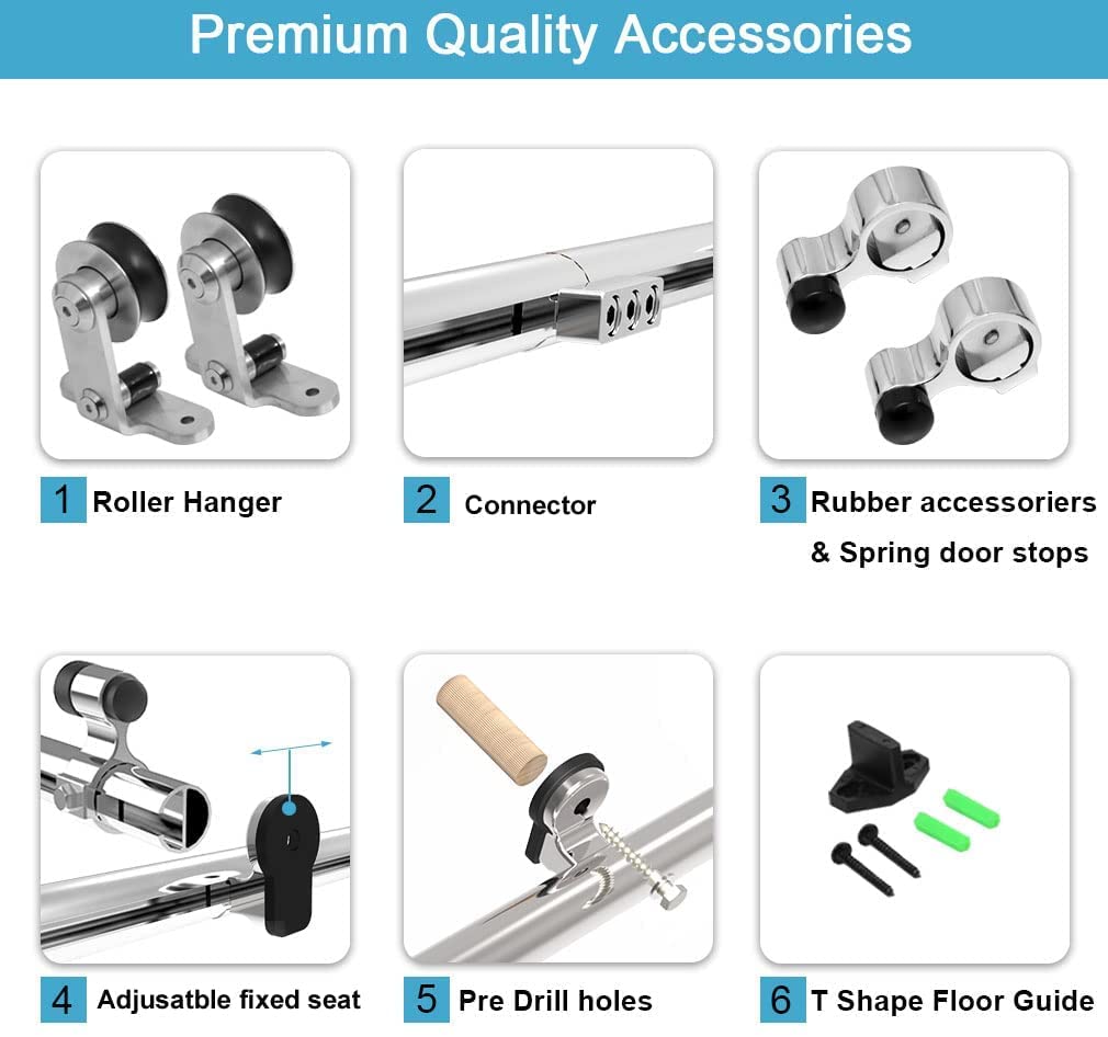 CCJH 6.6FT/79'' Stainless Steel Sliding Track Barn Door Hardware Kit for Single Door Heavy Duty