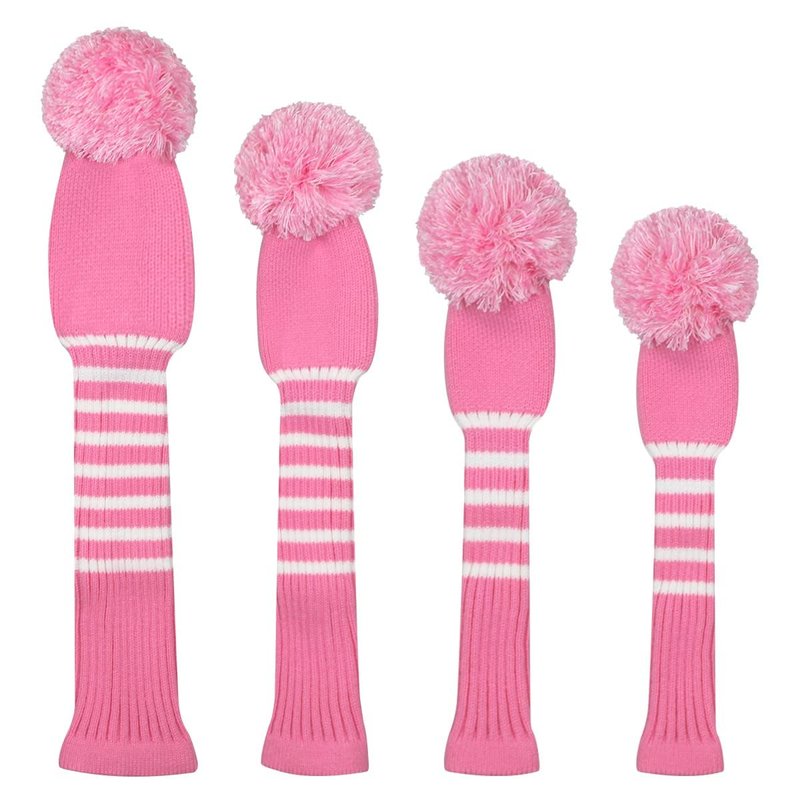Scott Edward Knit Wood Golf Covers 4 Pieces Handmade Knitted Item Fit Over Well Driver Wood(460cc) Fairway Wood*2 and Hybrid(UT)(Pink Stripe)