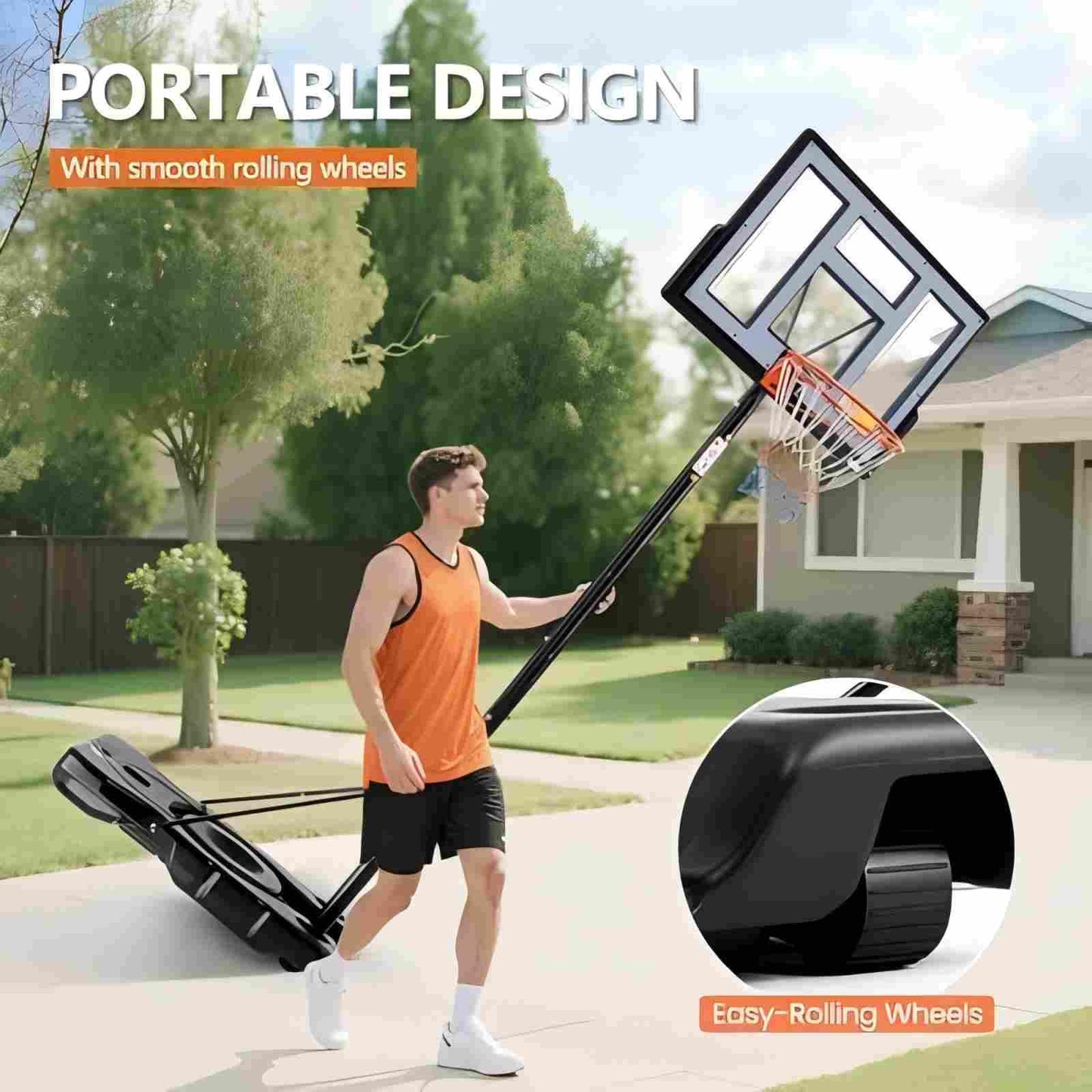 Sweetcrispy 6.1-10FT Portable Basketball Hoop Outdoor, Adjustable Height, 44 Inch Shatterproof Backboard/Shock Absorbent Rim, Fillable Base, 2 Wheels for Backyard
