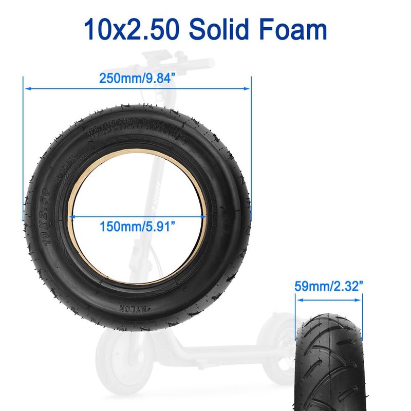 10x2.50 Electric Scooter Solid Tire 10"x2.5" Polyurethane Foamed Wheel 10 Inch Airless Tire for 6" Rim Hubs 36V 48V 400W 500W 800W Hub Motor Smart Self Balancing Electric Scooters Non-Pneumatic Tyre
