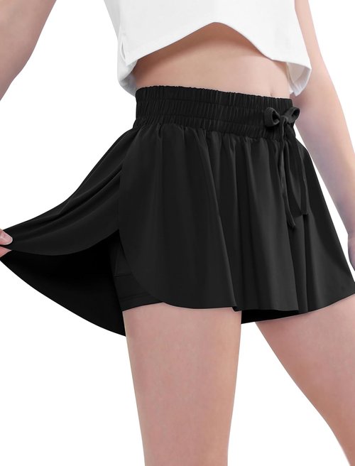 EXARUS Girls Butterfly Shorts - Flowy Athletic Dance Skorts for Teens | Preppy Outfit for Ages 6-14Y