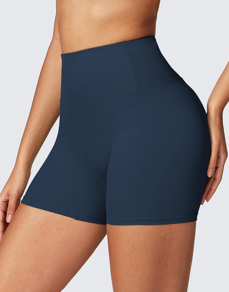 Xozeu Women's 2 Piece Workout Biker Shorts High Waist Tummy Control Scrunch Butt Lifting Gym Yoga Running Shorts Black/Navy Blue