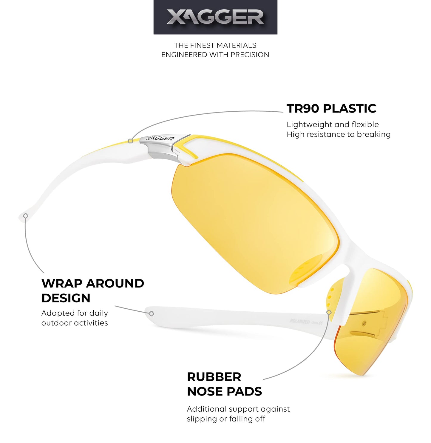 Xagger Polarized Sport Sunglasses for Men Women Wrap Around UV400 Running Baseball Softball Cycling Golf Hiking Fishing Driving Glasses