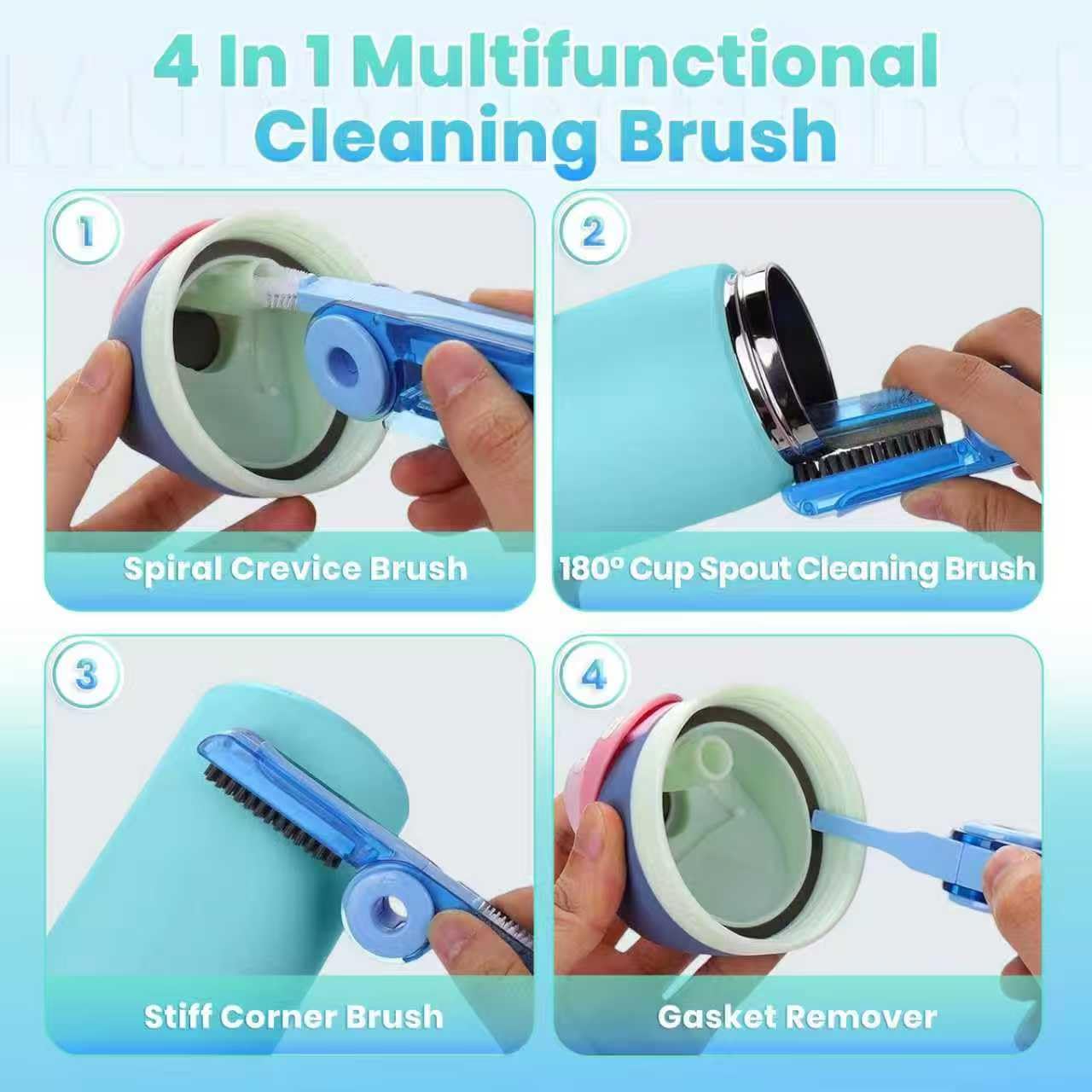 BOSORIO 2-in-1 Bottle Brush with Straw Brush for Owala Water Bottle, 15in Long Handle Stainless Steel Bottle Brush and Straw Cleaner Brush, Multifunctional Detail Brush for Coffee Mug Lid