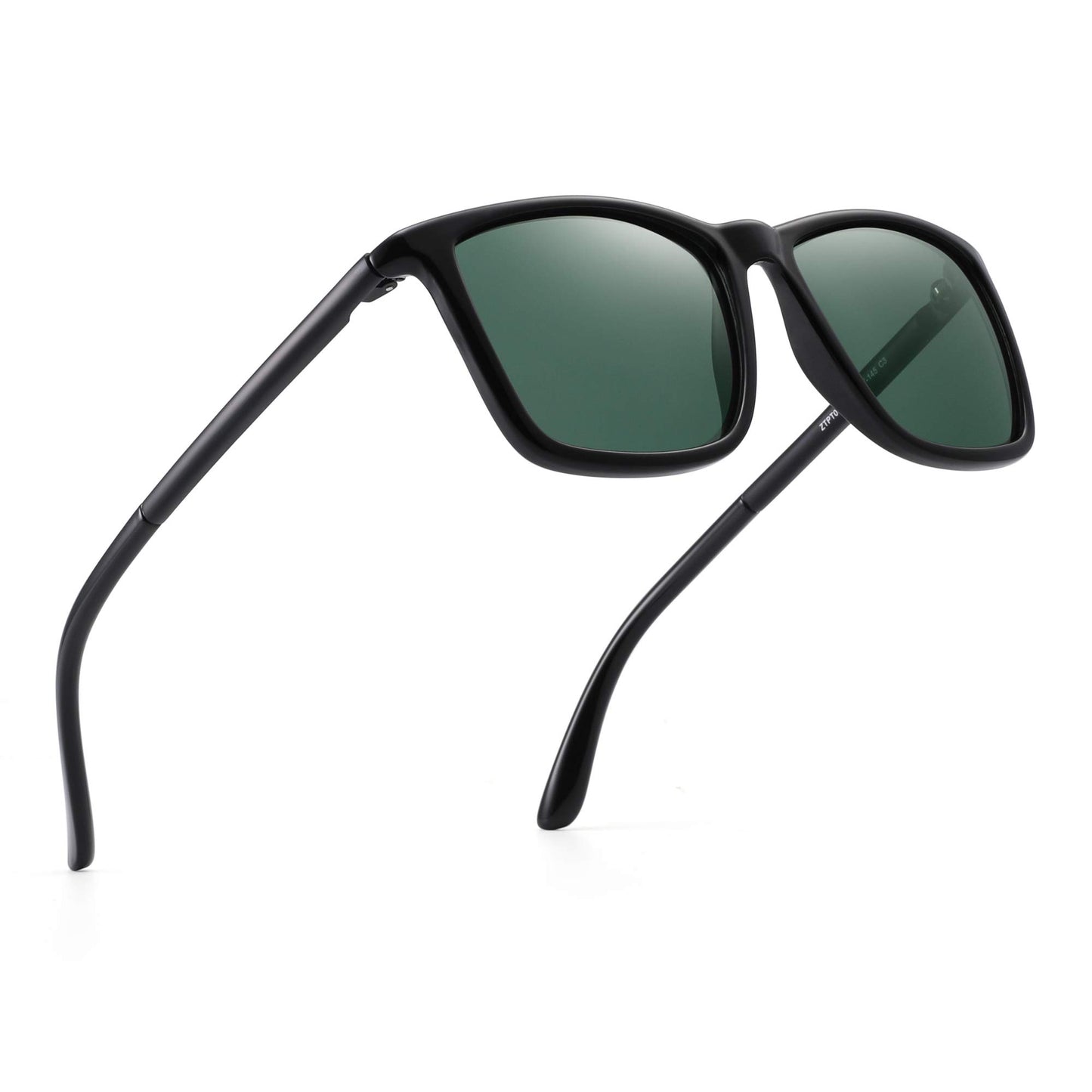JIM HALO Polarized Driving Sunglasses Retro Square UV protection Classic Sun Glasses Men (Black/Polarized Green)