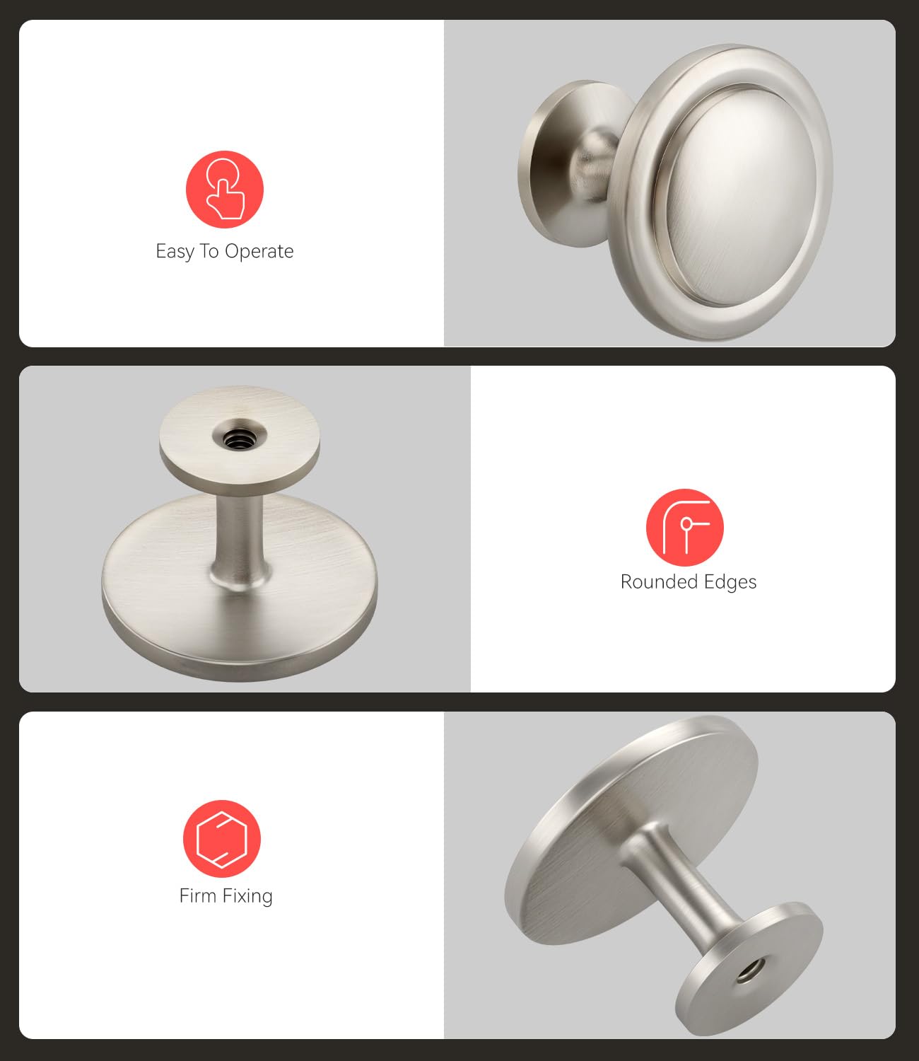 homdiy 10 Pack Brushed Nickel Cabinet Knobs Round Silver Kitchen Knobs for Cabinets, Dresser Drawer Pulls, Zinc Alloy