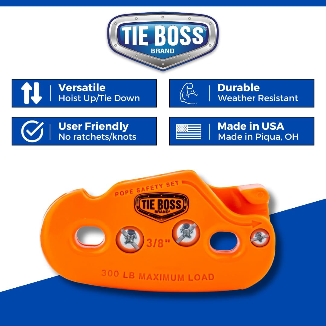 Tie Boss - Self Locking, Block and Tackle Pulley Hoist System with 35 ft of Polypropylene Solid Braided Rope. (Rated for 300lbs)