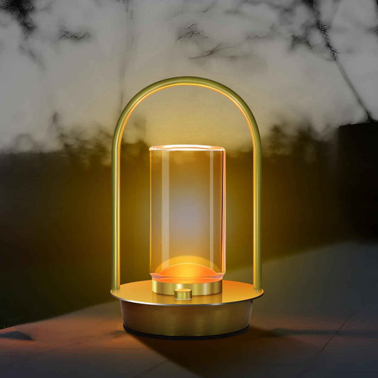 Portable Metal Table Lamp for Outdoor Indoor 3 Colors Cordless Table Lamp Rechargeable Dimmable Battery Powered Small Desk Lamps Crystal Lantern Lamps for Patio Bedroom Restaurant Bar Camping(Gold)