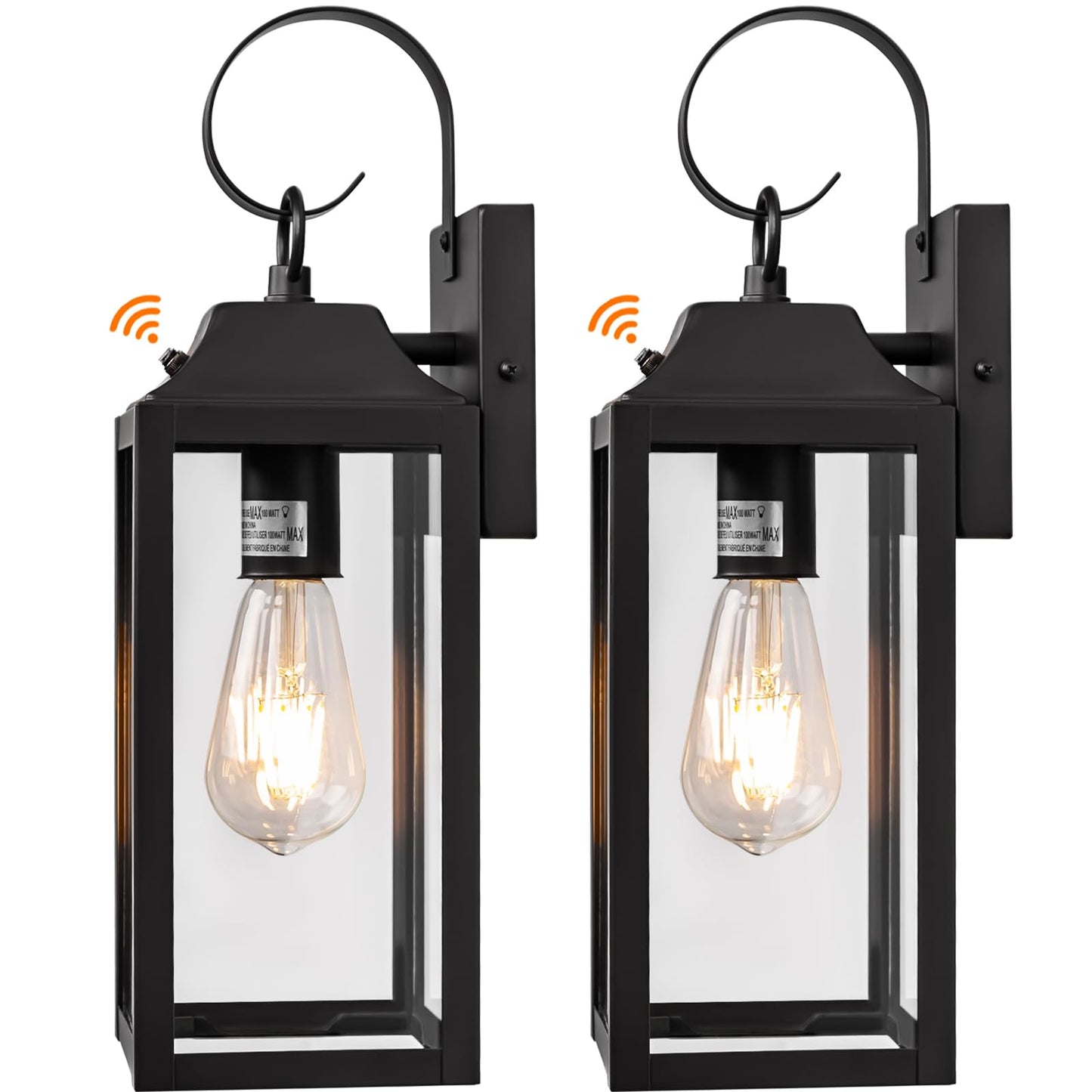 Yolsunes Dusk to Dawn Wall Lights 2 Pack, Black Outdoor Light Fixtures Wall Mount, 15 Inch Exterior Wall Sconces Waterproof, Large Outside Lights for House, Modern Wall Lanterns Clear Glass
