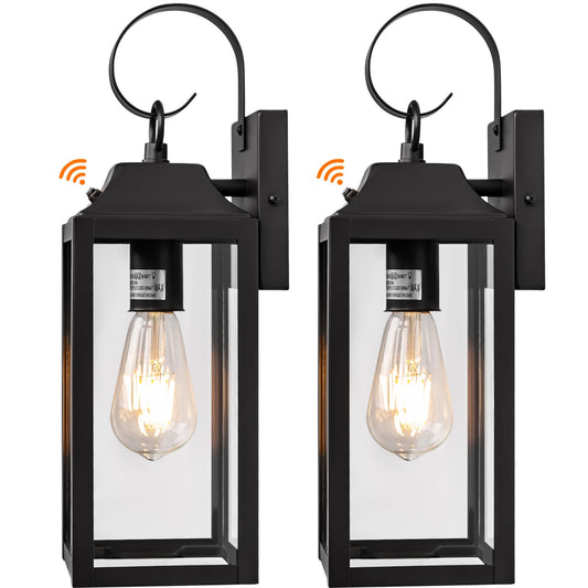 Yolsunes Dusk to Dawn Wall Lights 2 Pack, Black Outdoor Light Fixtures Wall Mount, 15 Inch Exterior Wall Sconces Waterproof, Large Outside Lights for House, Modern Wall Lanterns Clear Glass