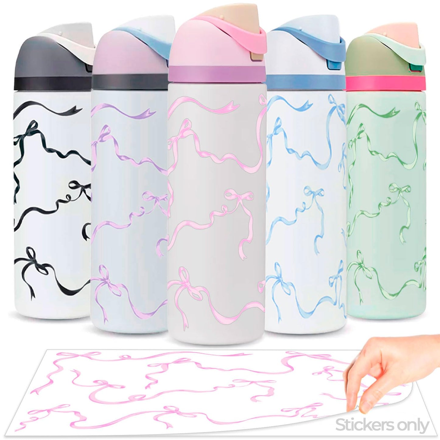 Kaitiaki Bows Stickers for Custom Owala Accessories - Cute Tumbler Decals, Fits 24oz Urban Outfitters Owala Bottles (Bubble Bliss Bow, Pink)