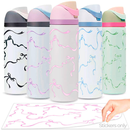 Kaitiaki Bows Stickers for Custom Owala Accessories - Cute Tumbler Decals, Fits 24oz Urban Outfitters Owala Bottles (Bubble Bliss Bow, Pink)