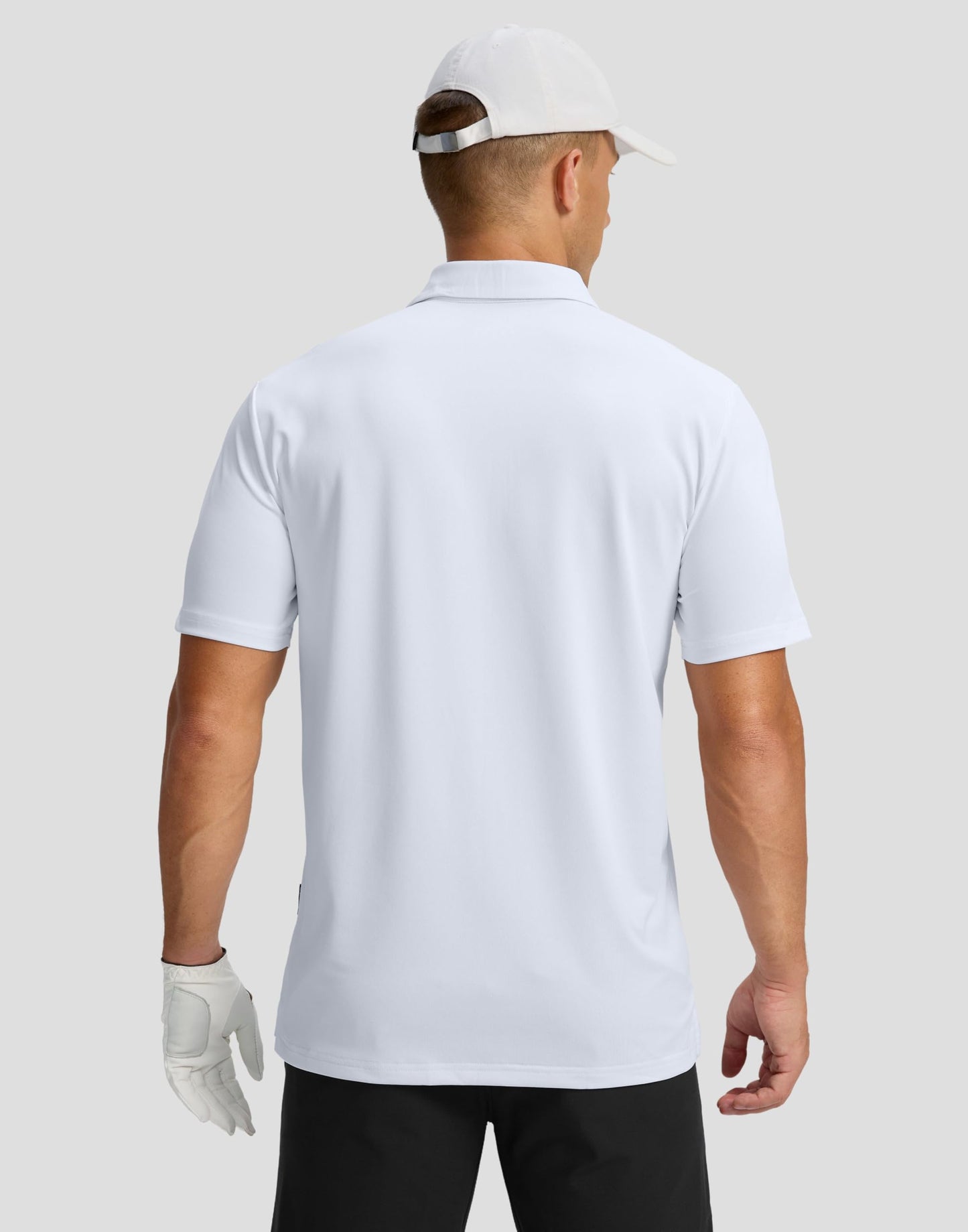 Men's Golf Shirts Dry Fit Moisture Wicking Performance Short Sleeve Collared Polo Shirts for Casual Tennis Bussiness (White Leaves, XL)