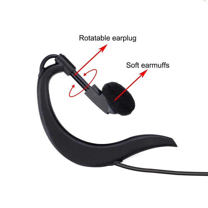 Retevis RT18 Walkie Talkie Earpiece with Mic,G Shape Earhook,for RT22 RT68 RT21 H-777 RT86 RT68H, Compatible with Pxton, Baofeng BF-888S/BF-T26, Kenwood 2 Way Radio, 2 Way Radio Headset(5 Pack)