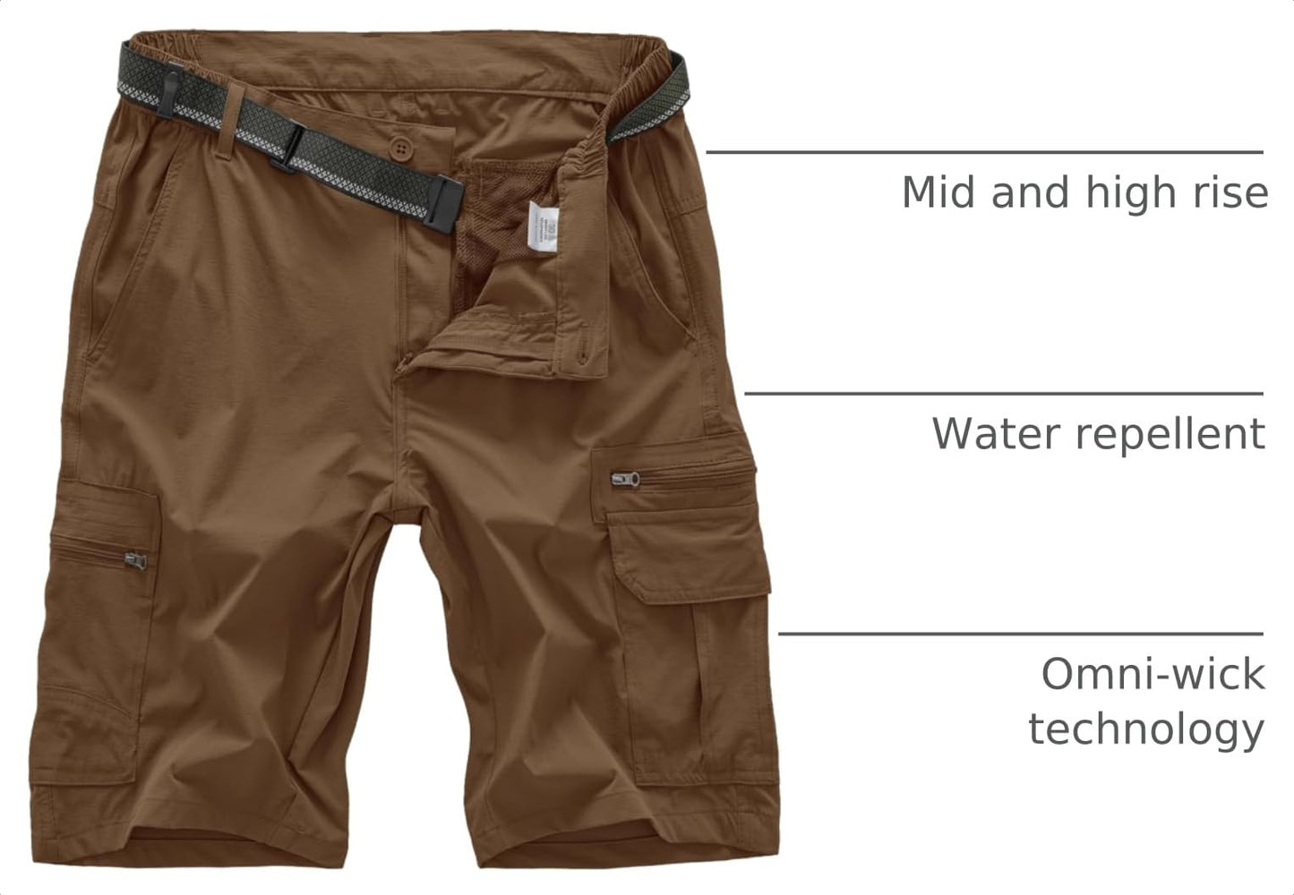 Jessie Kidden Mens Outdoor Casual Expandable Waist Lightweight Water Resistant Quick Dry Fishing Hiking Shorts (6222 Coffee 44)