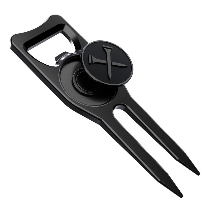 Blue Tees Golf 6-in-1 Premium Divot Tool & Ball Marker - Bottle Opener - Club Tee - Groove Cleaner - Putting Alignment - Designed to Be the Ultimate Tool for the Green - Black