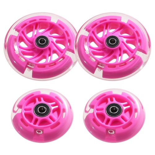 Front 120mm & Rear 80mm Light-Up Flashing 3-Wheeled kid Scooter Replacement Wheels, Complete Wheels Set for 3-Wheeled Kid Push Scooter, Set of 4 (Pink)