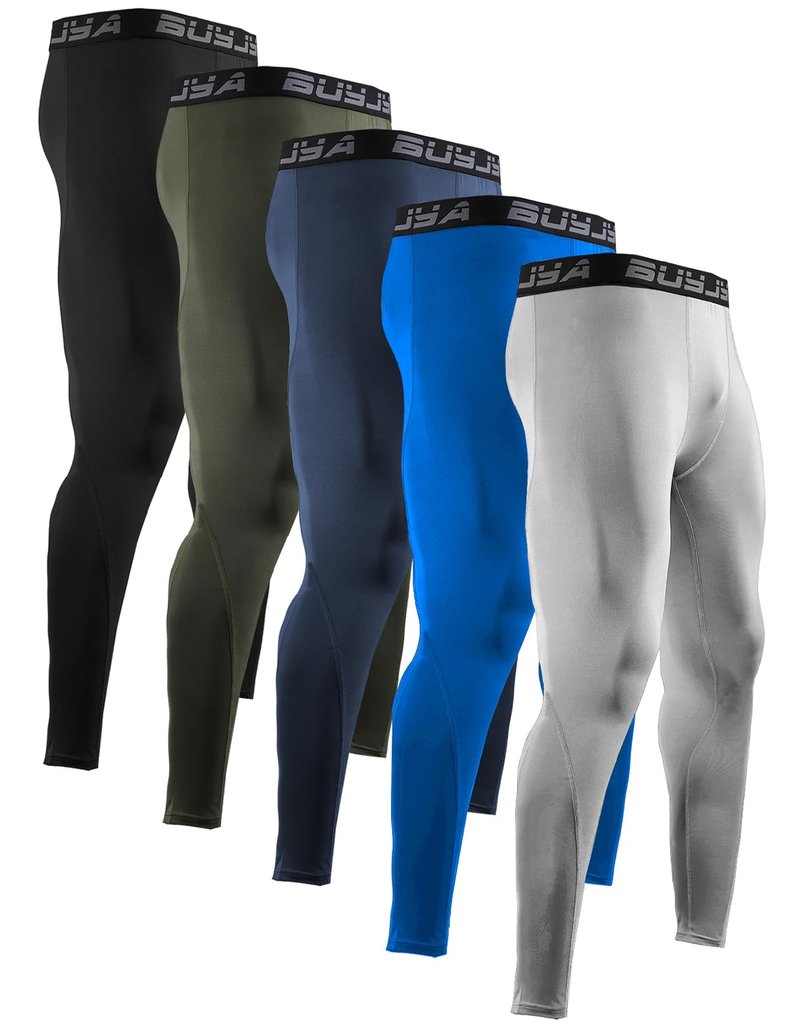 BUYJYA 3 or 5 Pack Men's Compression Pants Running Tights Workout Leggings Athletic Cool Dry Yoga Gym Clothes Gift