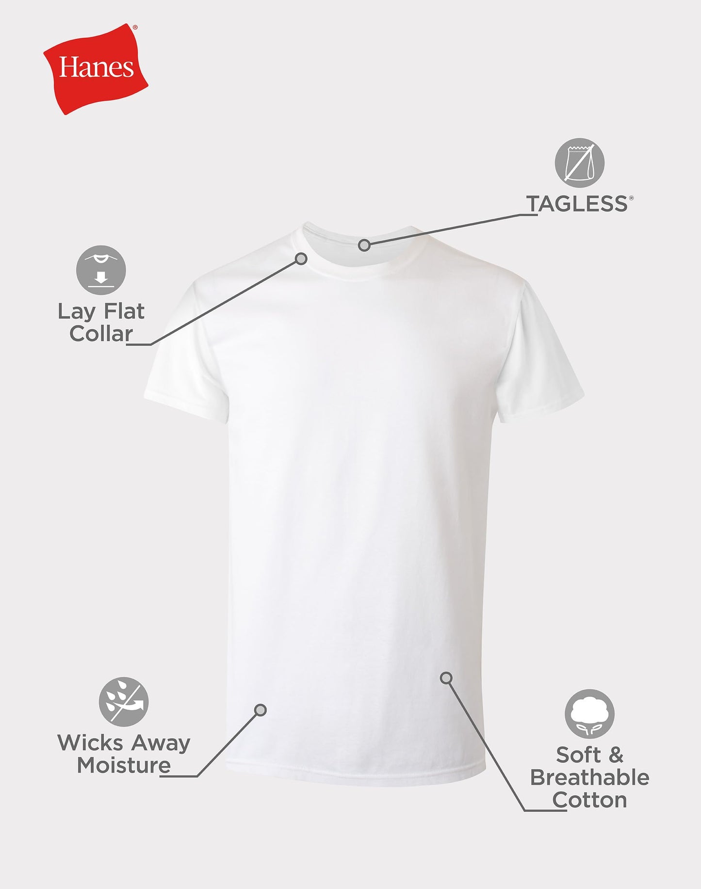 Hanes Mens Cotton, Moisture-wicking Crew Tee Undershirts, Multi-packs, White - 6 Pack, Medium US