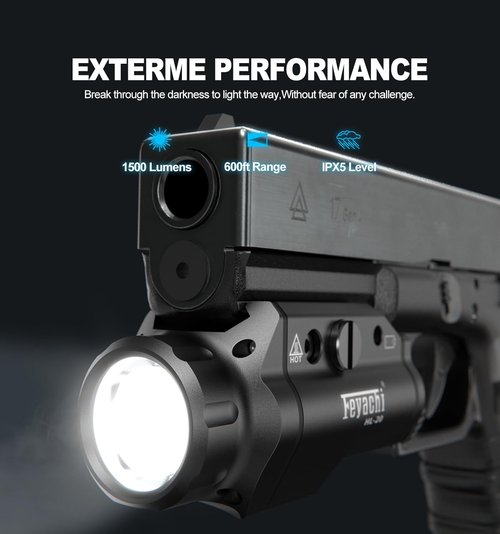 Feyachi HL-20 Pistol Light - 1500 Lumen LED Tactical Flashlight for Handguns | Compact Rail-Mounted, Black