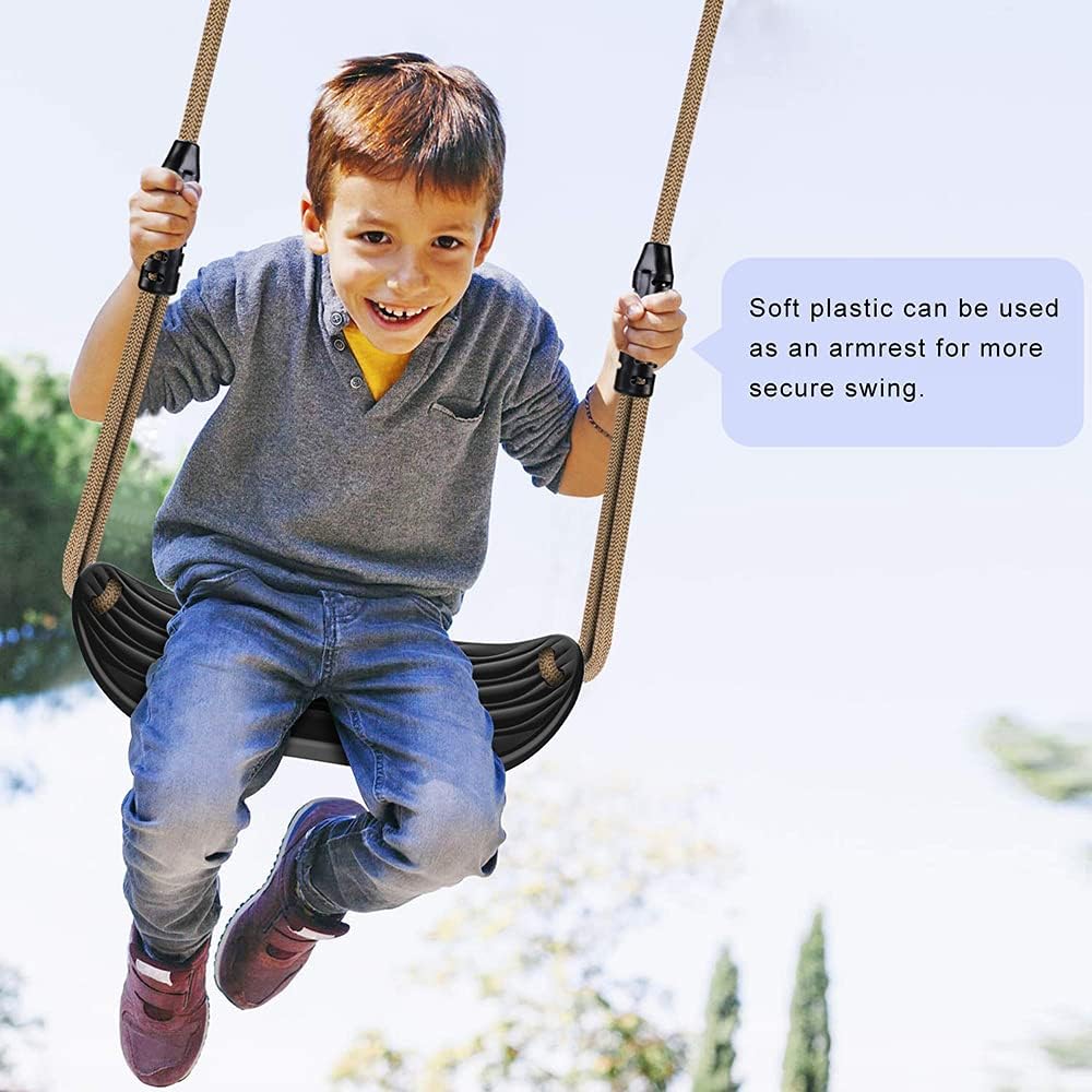 SELEWARE Plastic Swing Seat - Non-Slip Tree Swing with Adjustable Rope & Carabiners | Heavy-Duty Black Outdoor Accessory