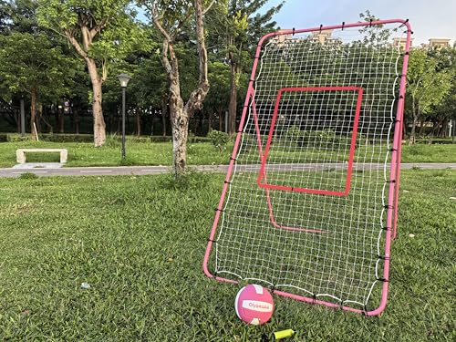 Olybeaka Pink Volleyball Rebounder Net 7x4 FT Adjustable Angles Solo Practice
