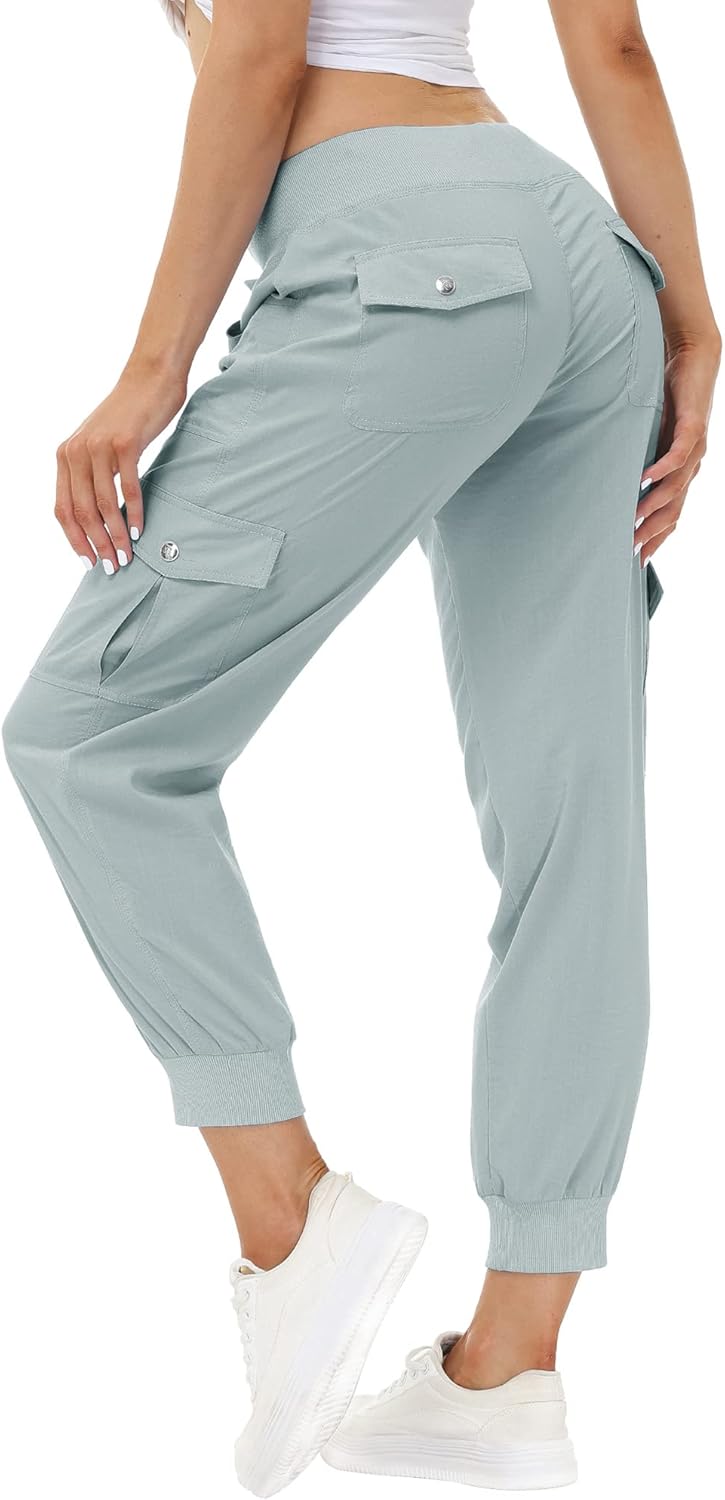 MoFiz Women's Quick-Dry Hiking Cargo Pants - Lightweight Outdoor Joggers with Elastic Waist & Pockets