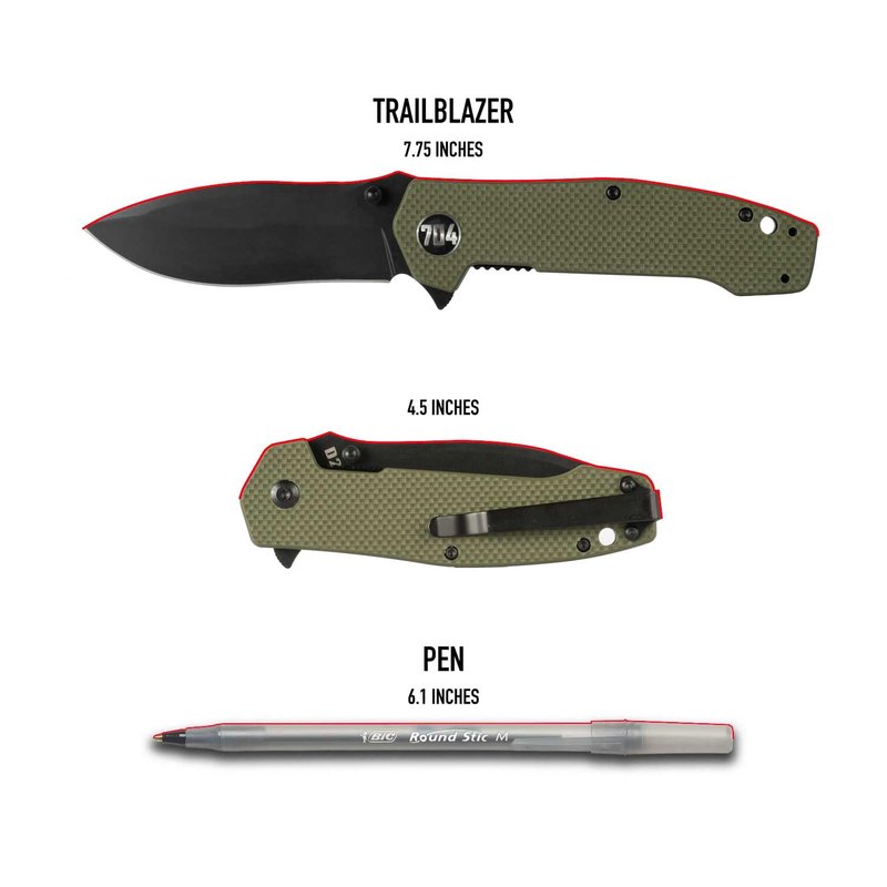 704 Gear Trailblazer EDC Folding Pocket Knife | 3.25" Blade, G10 Handle, Ambidextrous Thumb Stud, Reversible Pocket Clip | Black