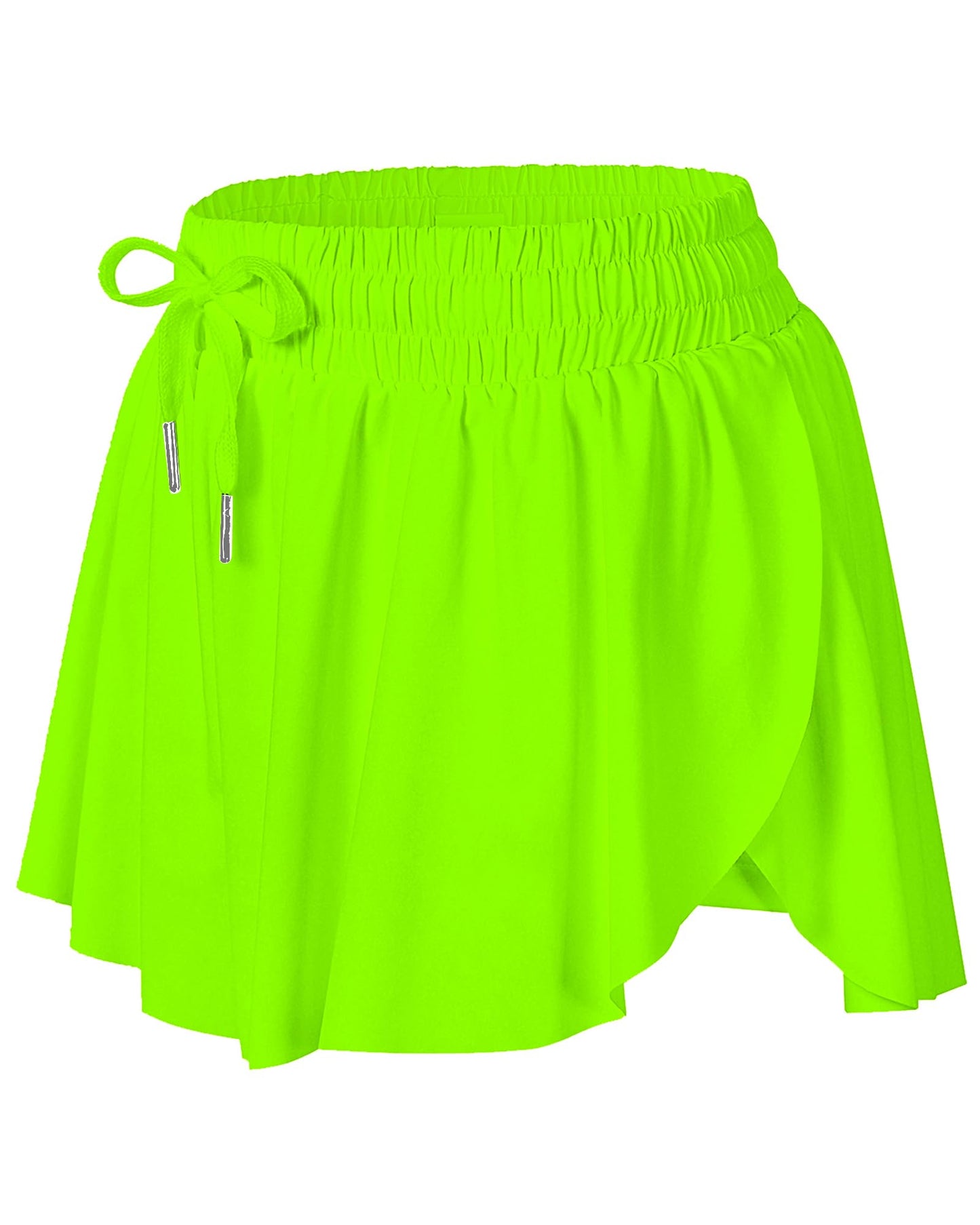 Wsirmet Flowy Shorts for Women Butterfly Shorts 2 in 1 Athletic Workout Gym Biker Running Shorts with Pockets Neongreen M