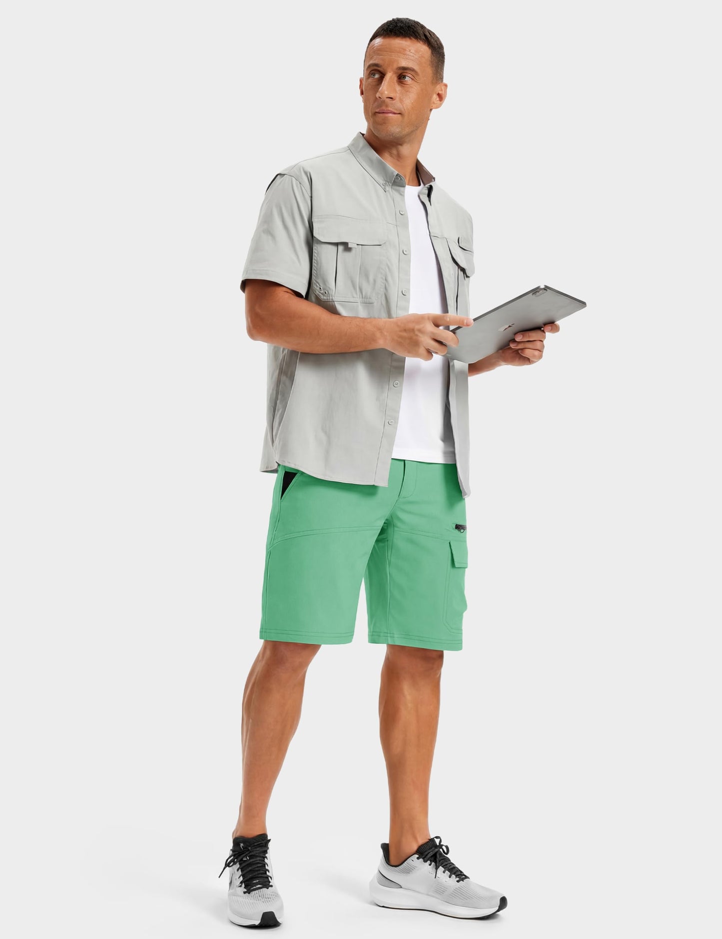 TACVASEN Mens Dress Shorts Golf Outdoor Lightweight Quick Dry Summer Casual Hiking Cargo Shorts with Zipper Pockets Mint Green 30