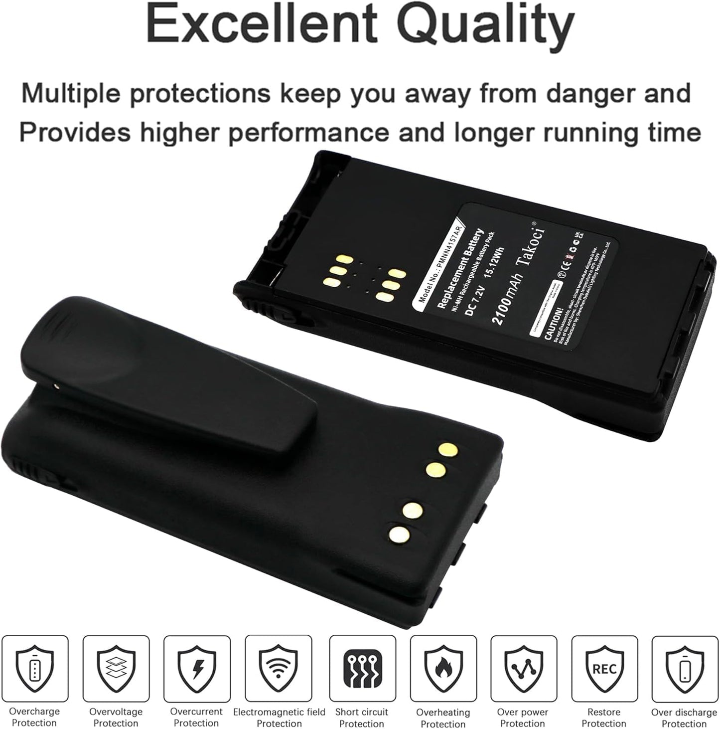 TAKOCI Replacement 2600mAh Battery for Mo'to'rola HT750 HT1250 HT1225 GP320 GP328 GP338 GP328 PR860, fits Part No HNN9008A HNN9008 HNN9009 HNN9009A HNN9013A, 7.4V