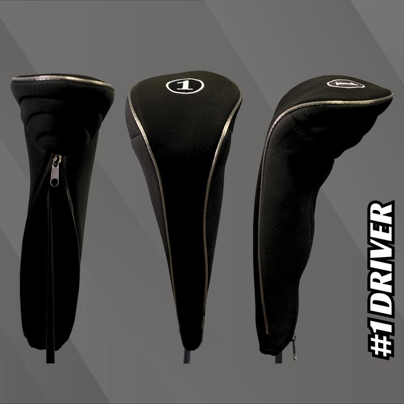 Black Golf Zipper Head Cover Driver 1 Headcover Neoprene Traditional Plain Protective Cover Fits Drivers up to 460cc for Golfing Buddies