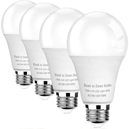 4 -Pack Dusk to Dawn Light Bulbs Outdoor,75 Watt Equivalent, Sensor 10W A19 LED Light Bulb,2700K Warm White 1100 Lumens, Auto on/Off Photocell Automatic for Outdoor Lighting