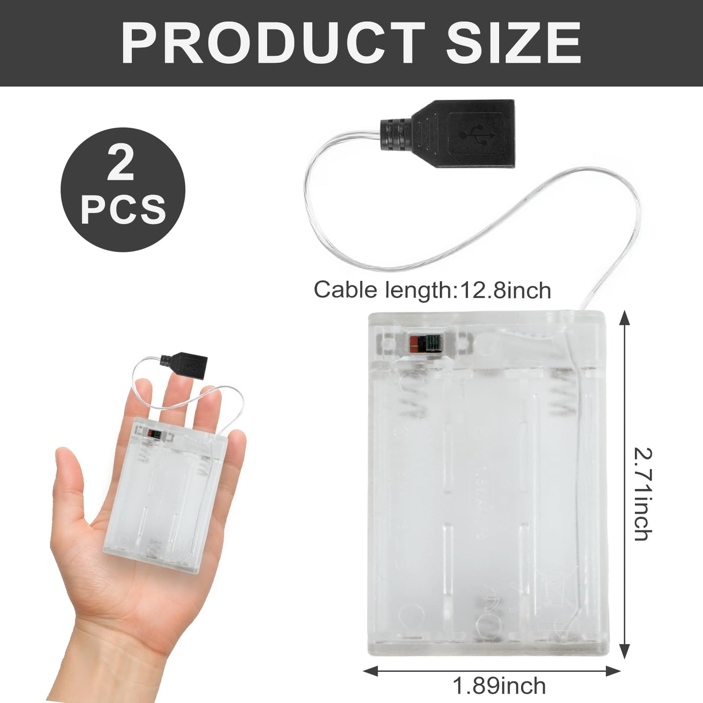 (2 PCS) Portable USB Battery Pack for 5V LED Neon Signs – Battery Operated Power Supply Converter for Plug-in 5V LED Lights, Ideal for Indoor & Outdoor Use (Transparent)