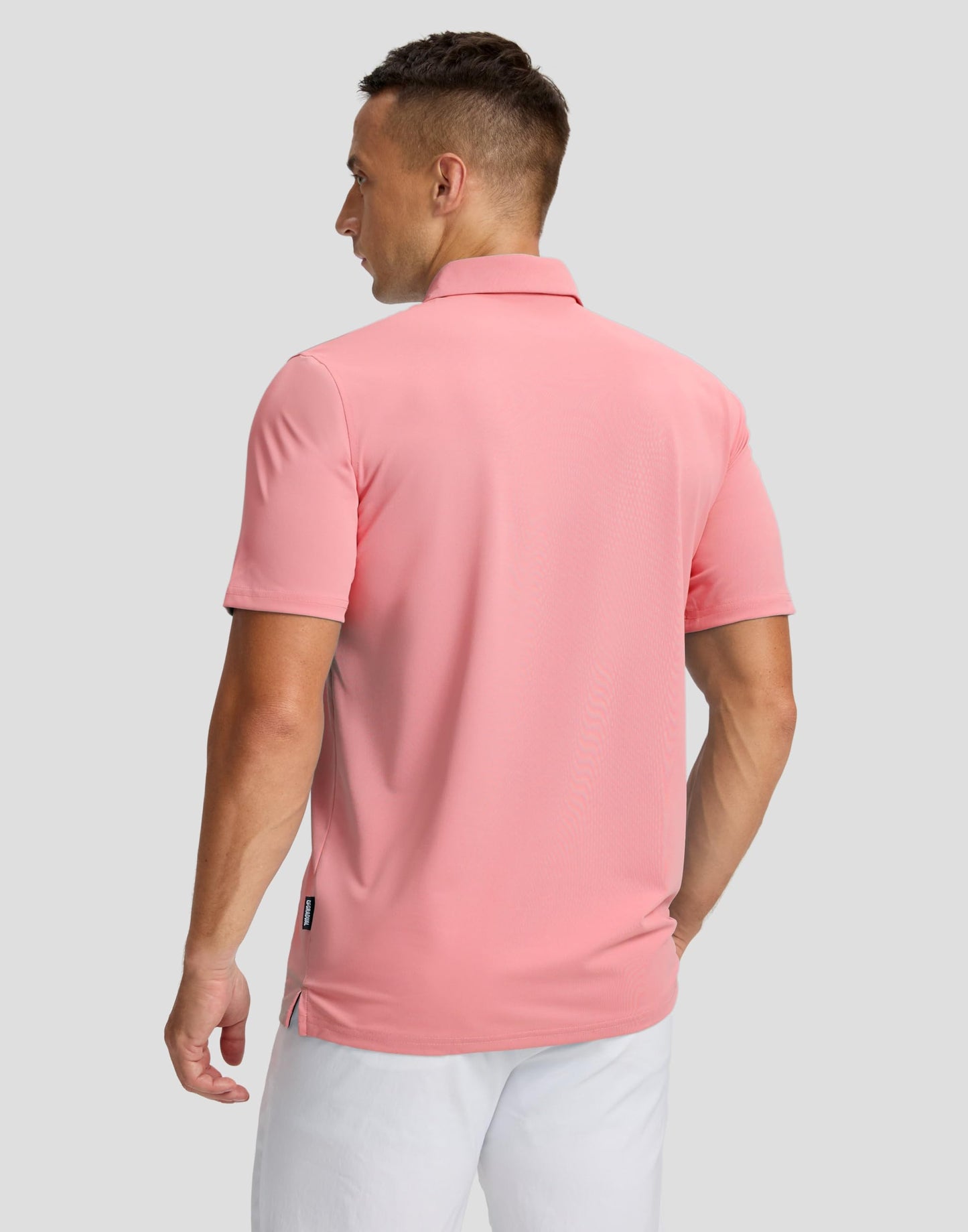Men's Golf Shirts Dry Fit Moisture Wicking Performance Short Sleeve Collared Polo Shirts for Casual Athletic Business (Pink, L)