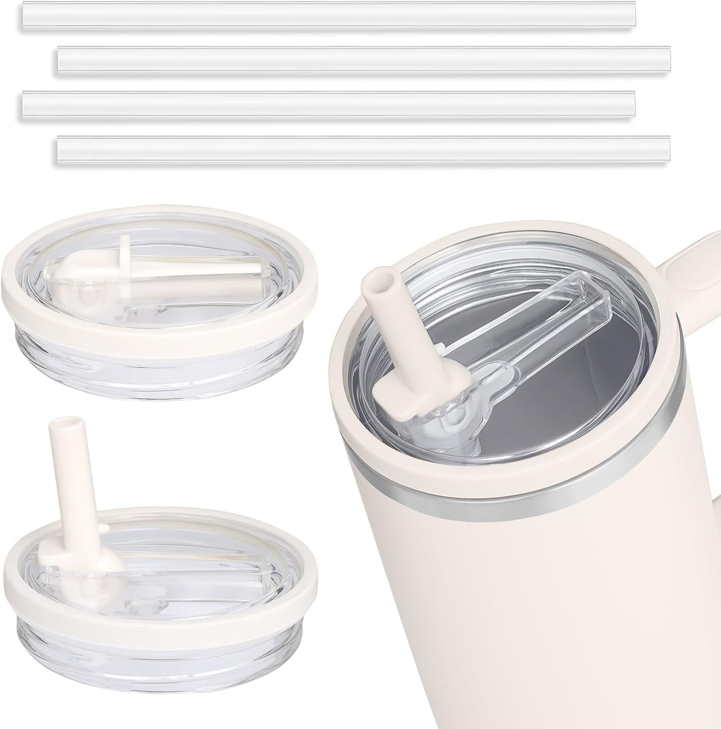 Stanley 40 oz Tumbler Lid Replacement - Leak Proof Flip Straw Cover | No Spill Cream White