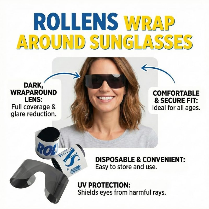 Rollens Roll Up Wrap-Around Sunglasses w/100% UV Protection, Disposable (16 Count) - Made in the USA