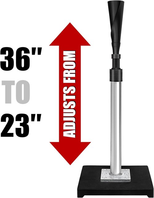 LOMGWAYS Baseball Batting Tee - Height Adjustable 23"-37" | Premium Portable Design with Removable Rubber Top