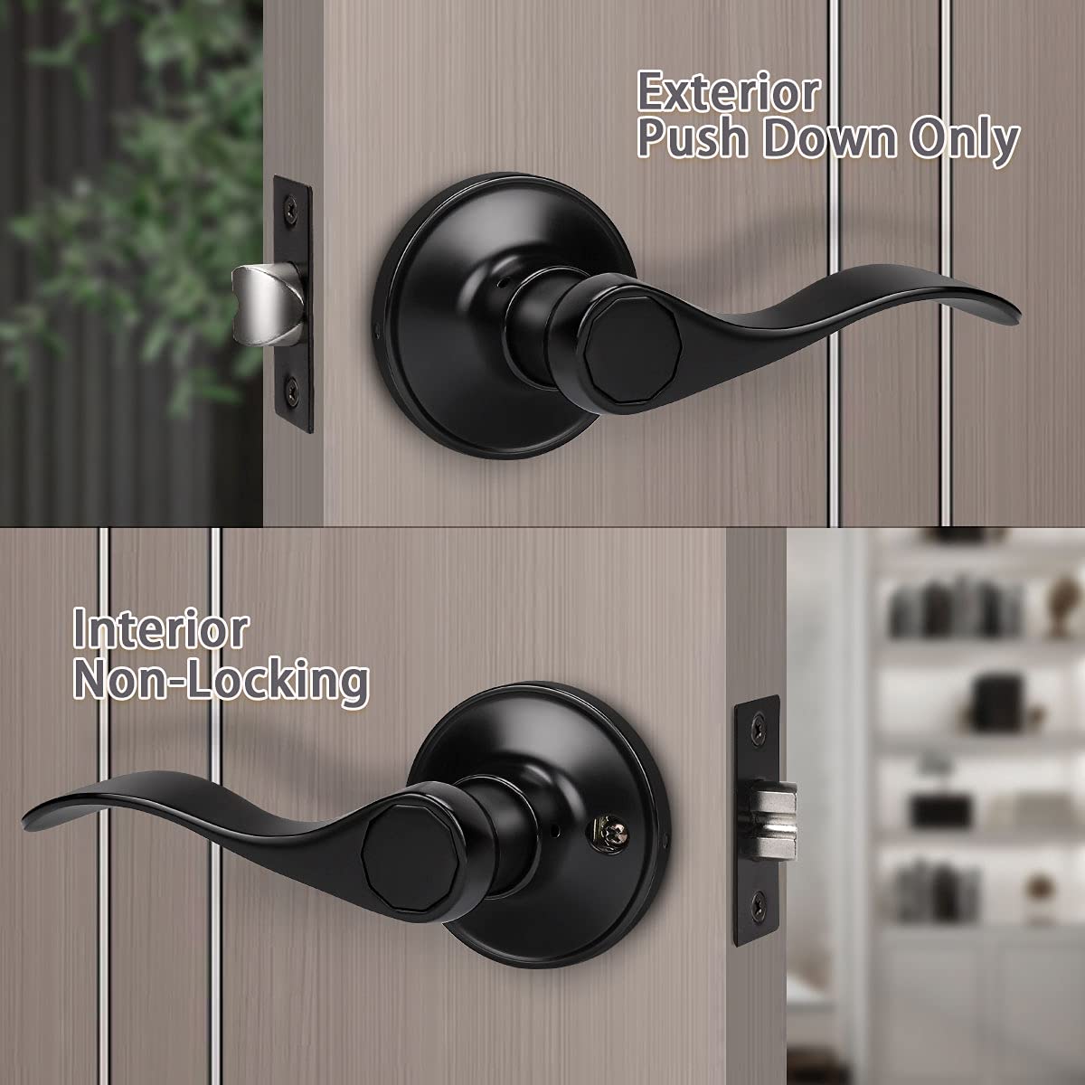 KNOBWELL 6 Pack Matte Black Door Knobs Interior Passage Door Levers for Closet/Hallway, Classic Style Reversible for Right or Left