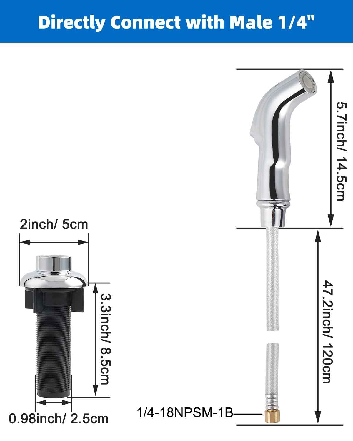 Hygie Rinse Universal Kitchen Sink Faucet Sprayer Head Attachment Compatible with Moen Faucet Sprayer Replacement, Kitchen Sink Side Sprayer with Transparent Hose/Holder, Chrome