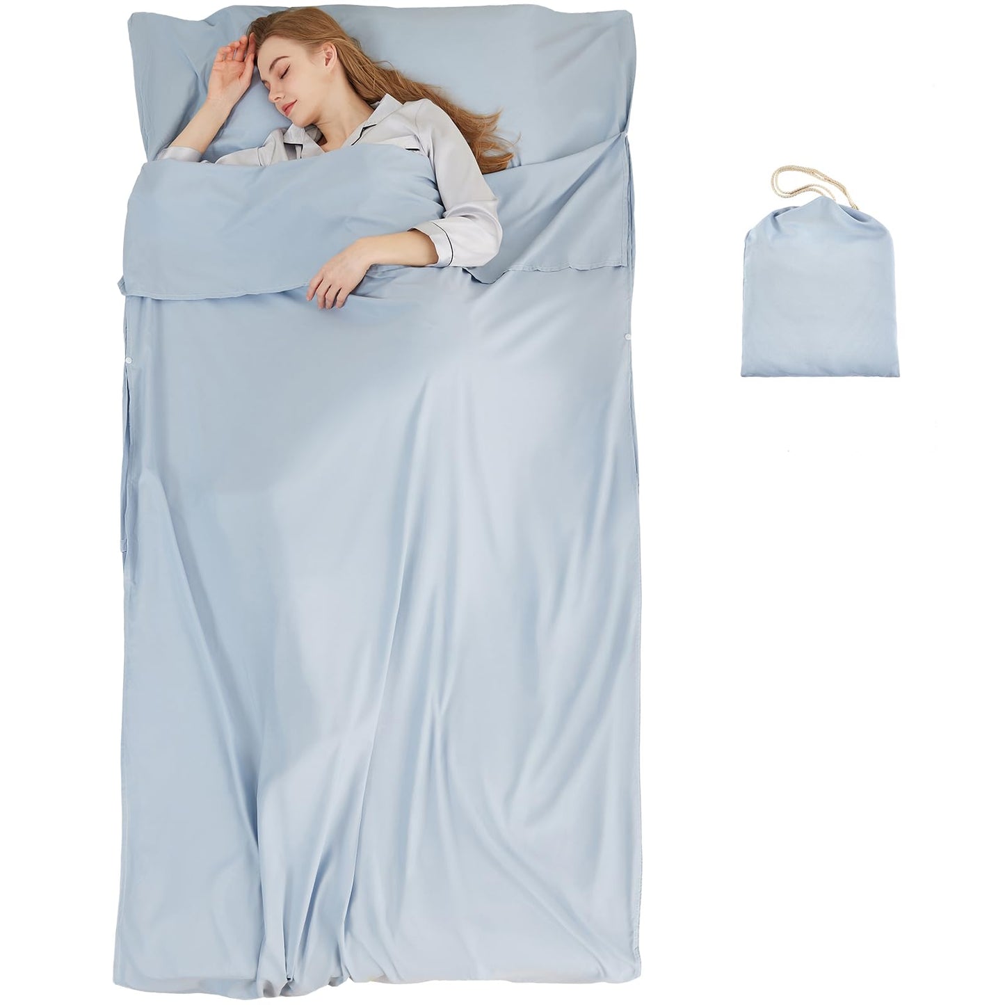 RHINSBENF Sleeping Bag Liner Camping Adult Sleep Sack Lightweight Travel Sheet for Hotel Bed Compact Ultralight Essential Cleaning Supplies Kit Travel Bedding Set for Backpacking (Blue & Single)