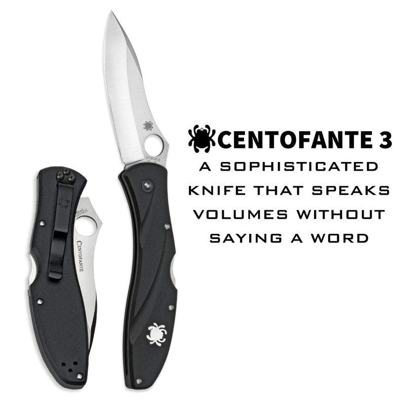 Spyderco Centofante 3 Folding Pocket Knife with 3" VG-10 Steel Blade and FRN Handle - EDC Knife for Men and Women, Perfect for Hunting, Tactical, Camping, Survival, Hiking - PlainEdge - C66PBK3