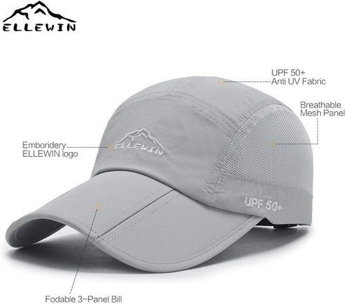 ELLEWIN Unisex Baseball Cap - Foldable Sports Hat with UPF 50+ Protection | 2 Pack