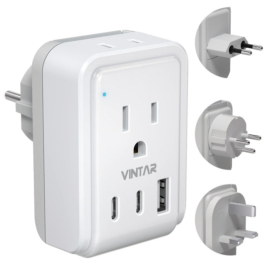 VINTAR Israel Adapter Plug Kit, UK Adapters for Travel with 3 USB Ports (2 USB C) and 2 American Outlets, Type C,G,H Swap&Adapt Attachments, Adapter for Europe and UK Israel Ireland Iceland