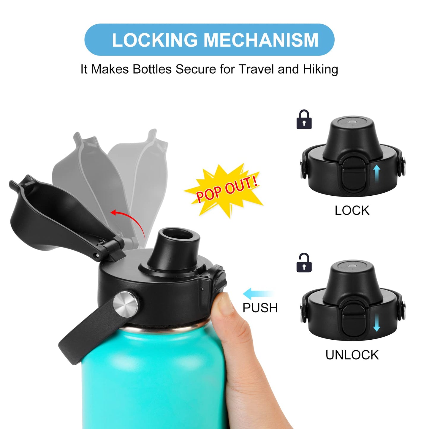 EIPOSAU Auto Flip Lid for Hydro Flask Wide Mouth, Great Spout Lid for Simple Modern, Fits for Iron Flask and Other Brands, Replacement Lid with Button Lock