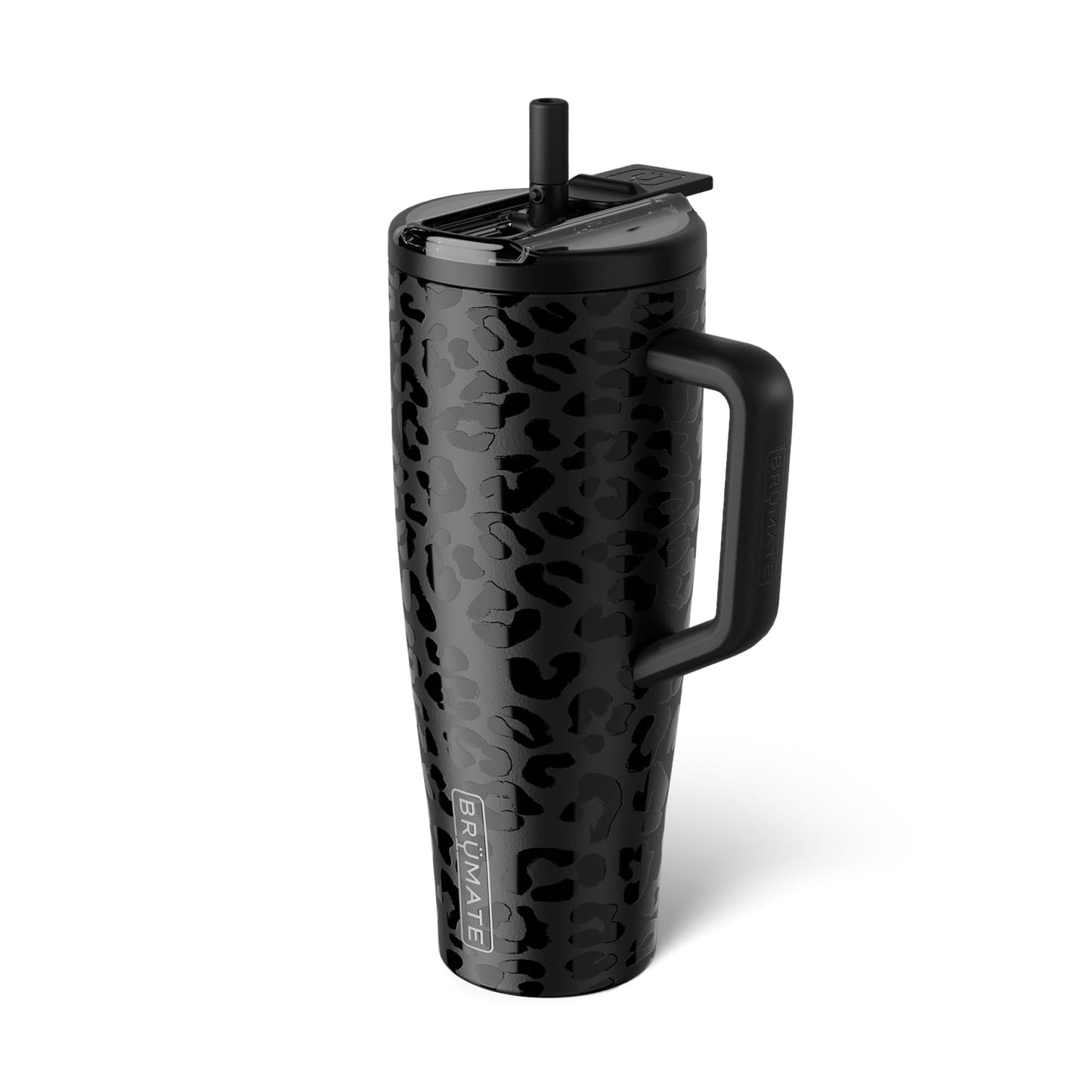 BrüMate Era Flip 40oz Tumbler with 100% Leakproof Covered Straw Lid | Hygienic Covered Straw | Insulated Stainless Steel Water Bottle with Handle | Cup Holder Friendly | BPA-Free (Onyx Leopard)