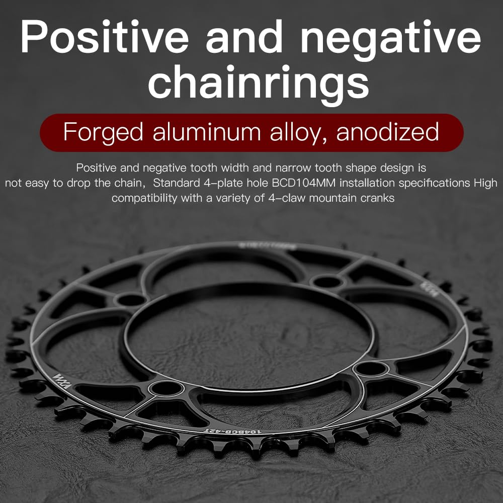 YBEKI 104BCD Chainring - CNC 7075-T6 Aluminum Narrow-Wide Round Chainwheel for MTB/Road Bikes (32-52T) | Compatible with Shimano/SRAM 8-11 Speed | Ultra-Light | Anti-Drop Design (Black, 48T)