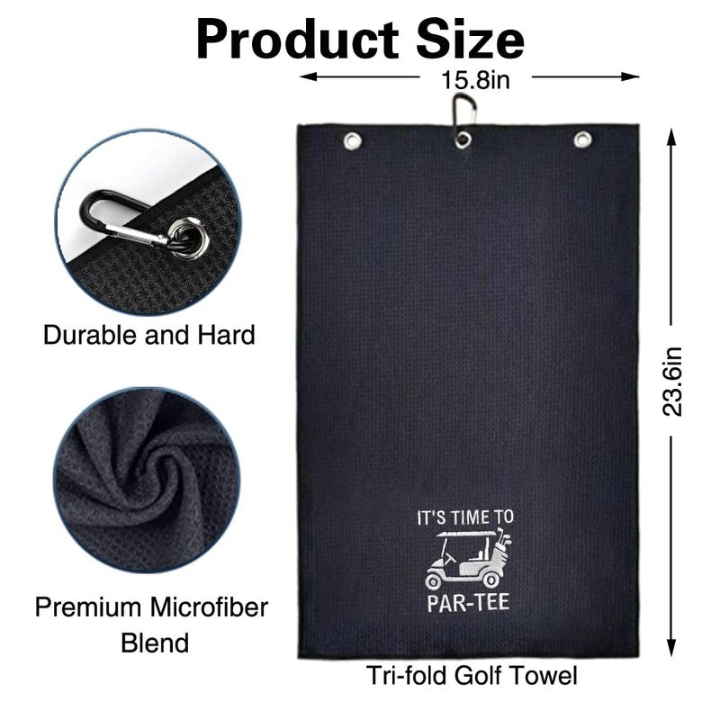 WUUCKOO It's Time to Par-tee Embroidered Golf Towel, Funny Golf Towel for Golf Bag with Clip, Golf Accessories for Men Women, Birthday Retirement Gift for Golfer Grandpa Dad Friend Brother Golf Lover